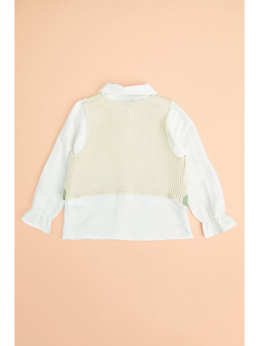 Bej Çiçek Nakışlı Süveterli Kız Çocuk 2 Li Takım-2