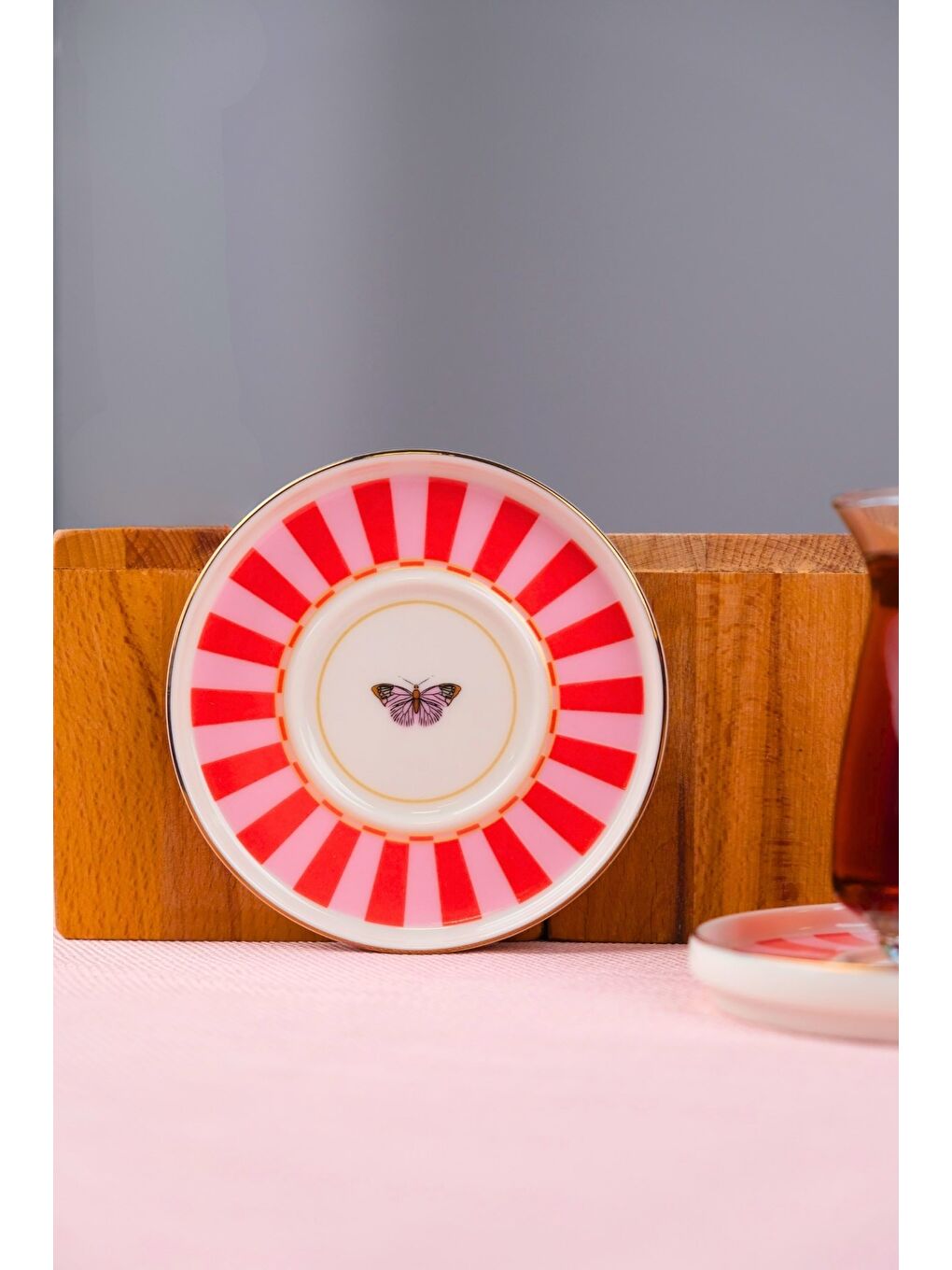 Karışık Porselen Butterfly Collection Altın Yaldızlı Çay Tabağı 11,8cm Kırmızı 2 li-4