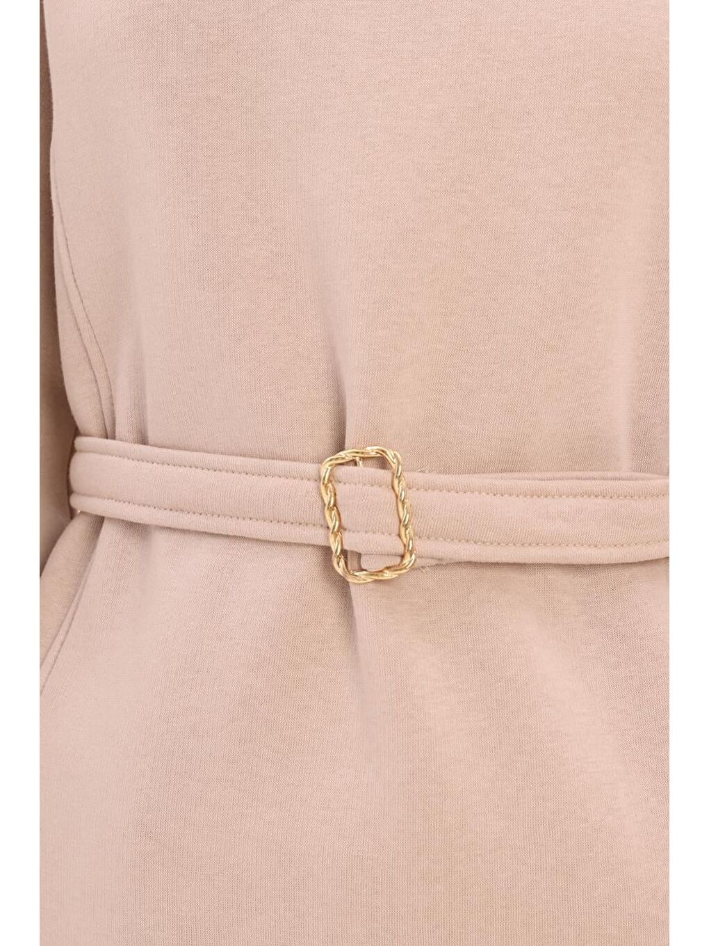 Bej-Pamuklu Kuşaklı Sweat Tunik-4