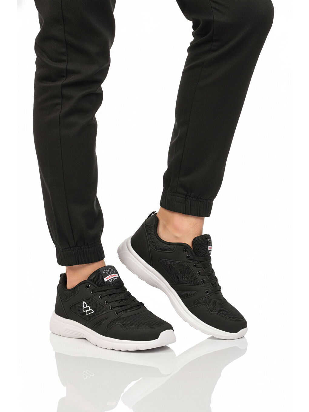 Siyah Beyaz Fileli Hafif Esnek Büyük Numara Spor Ayakkabı 020 M