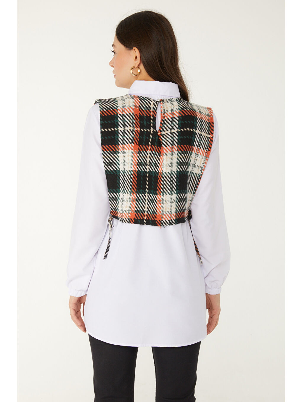 Kahverengi Gömlek Yaka Kadın Kiremit Gömlek Süveter İkili Takım - 13347-4