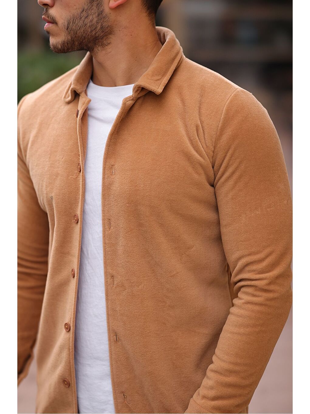 Kahverengi Erkek Polar Rahat Kalıp Gömlek-1