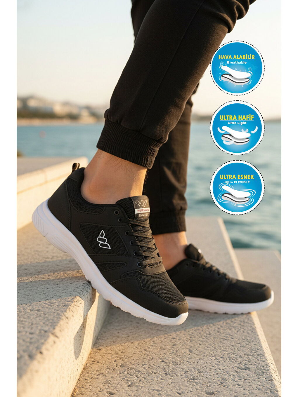 Siyah Beyaz Fileli Hafif Esnek Büyük Numara Spor Ayakkabı 020 M-2