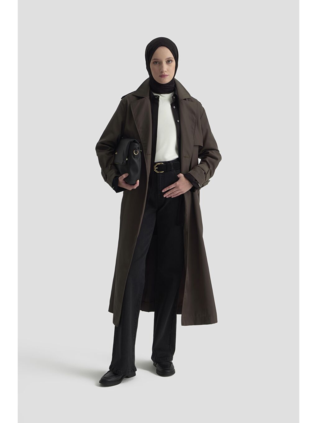 Gold Düğmeli Trençkot 25Ktd709 Kahverengi-2