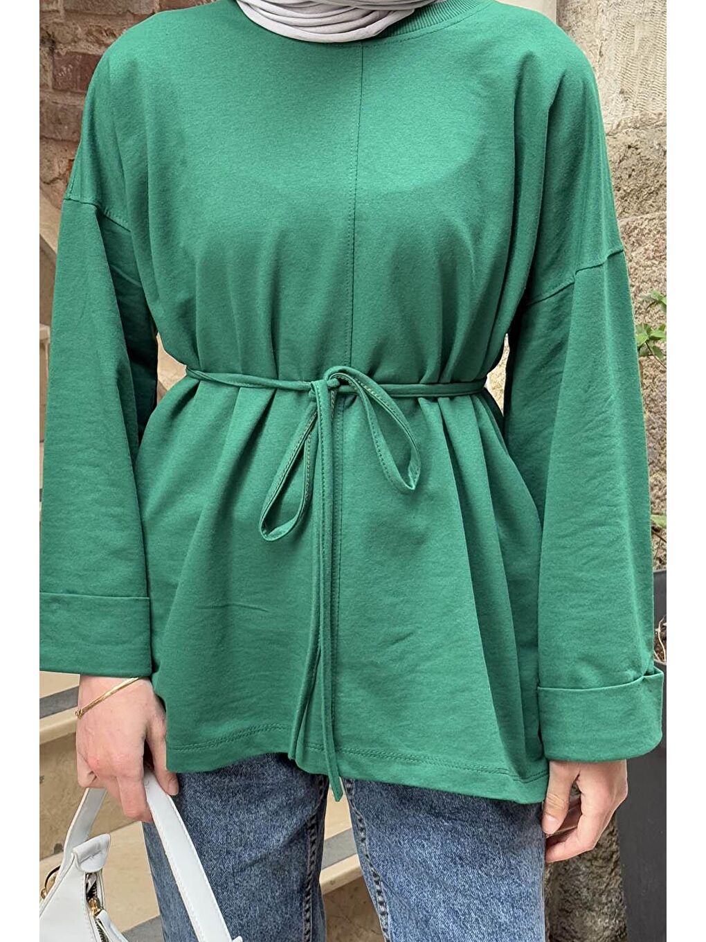 Yırtmaç Detaylı Sweat Zümrüt Yeşili-3