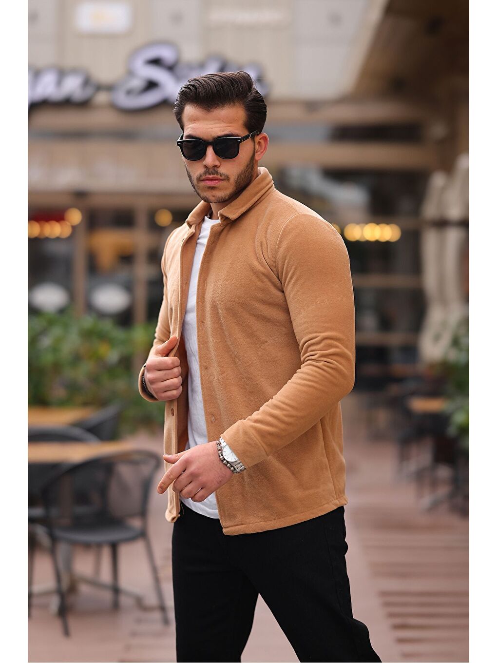 Kahverengi Erkek Polar Rahat Kalıp Gömlek-2