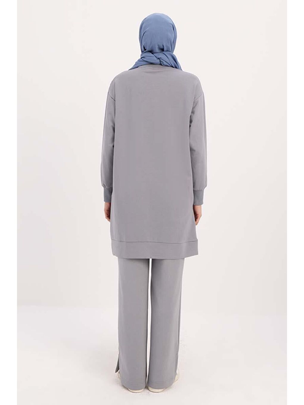 Gri-Süs Fermuarlı Sweat Tunik-3