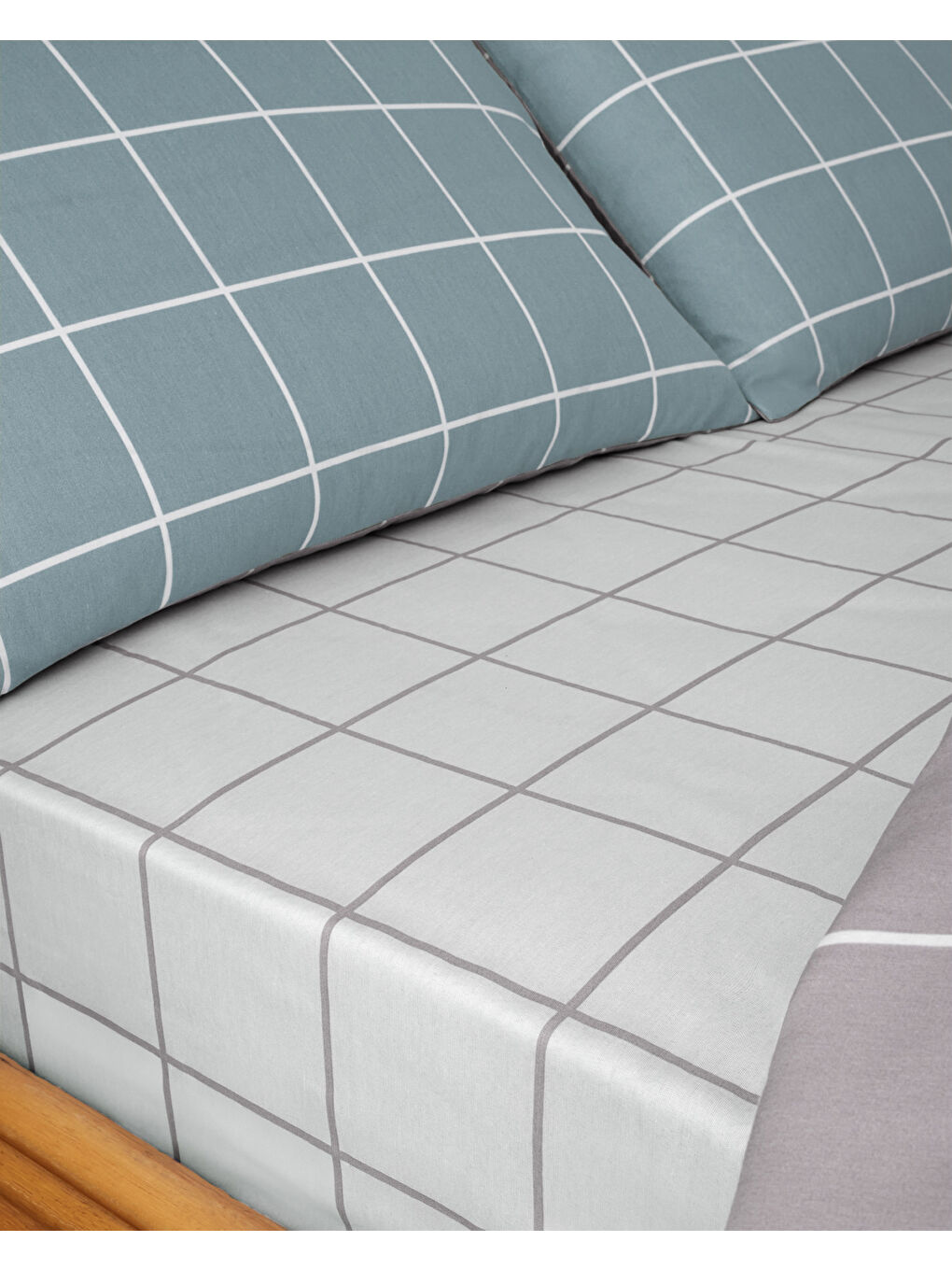 Gridline Kolay Ütülenir Çift Kişilik Nevresim Takımı 200x220 cm Seledon-Mürdüm-2