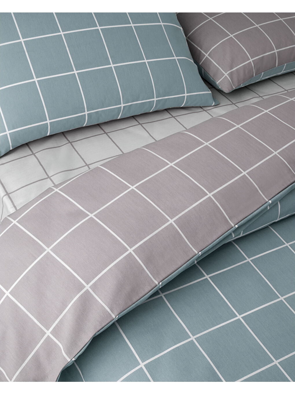 Gridline Kolay Ütülenir Çift Kişilik Nevresim Takımı 200x220 cm Seledon-Mürdüm-3