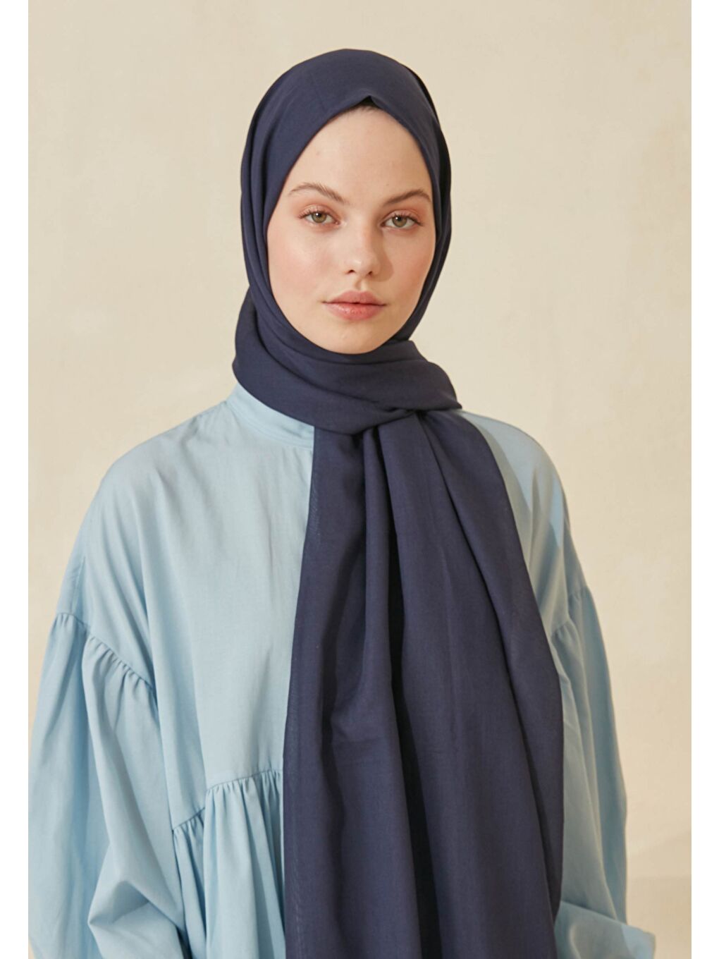 İnce Pamuk Vual Şal Lacivert-2
