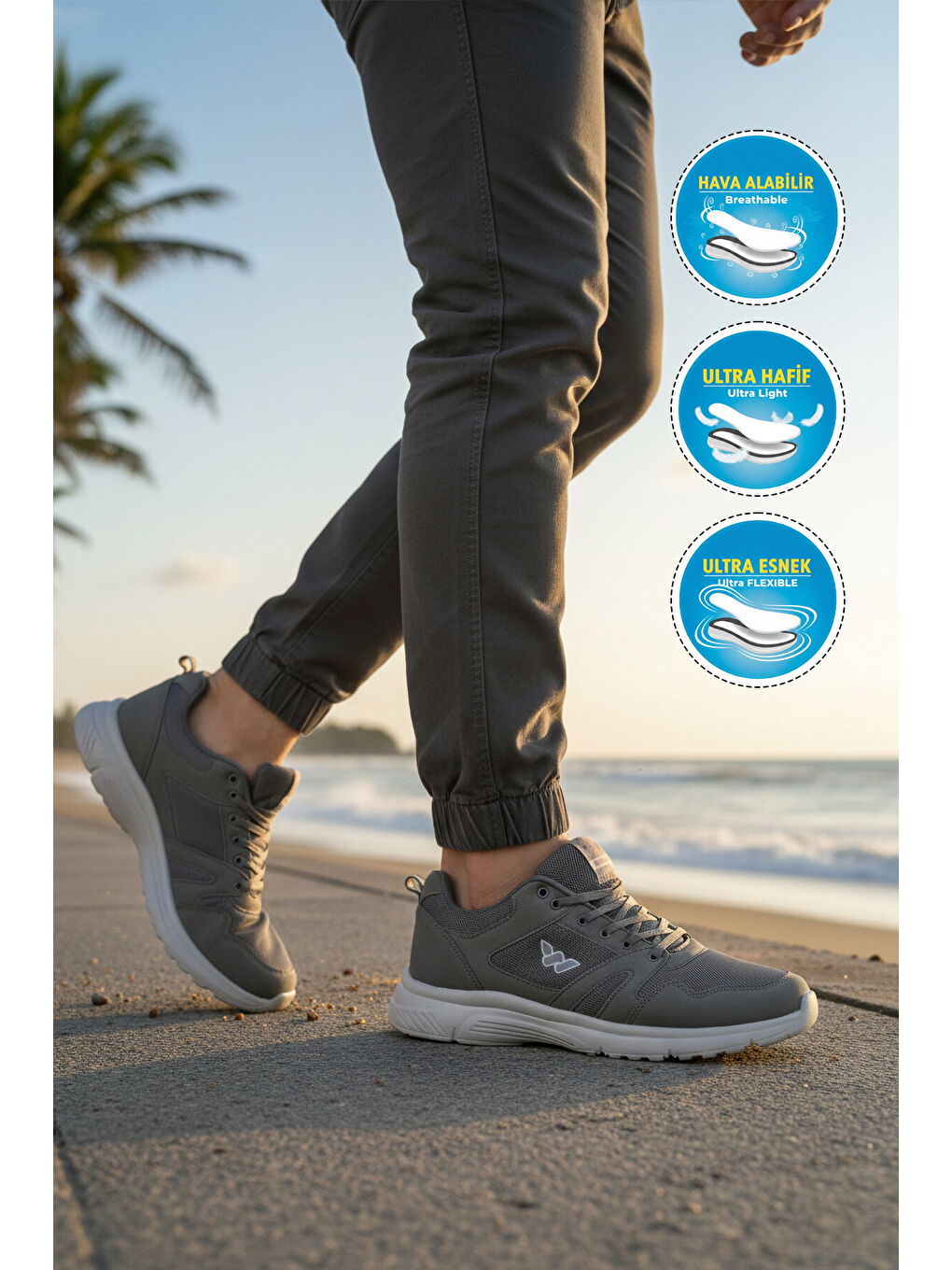 Gri Füme Fileli Hafif Esnek Büyük Numara Spor Ayakkabı 020 M-2