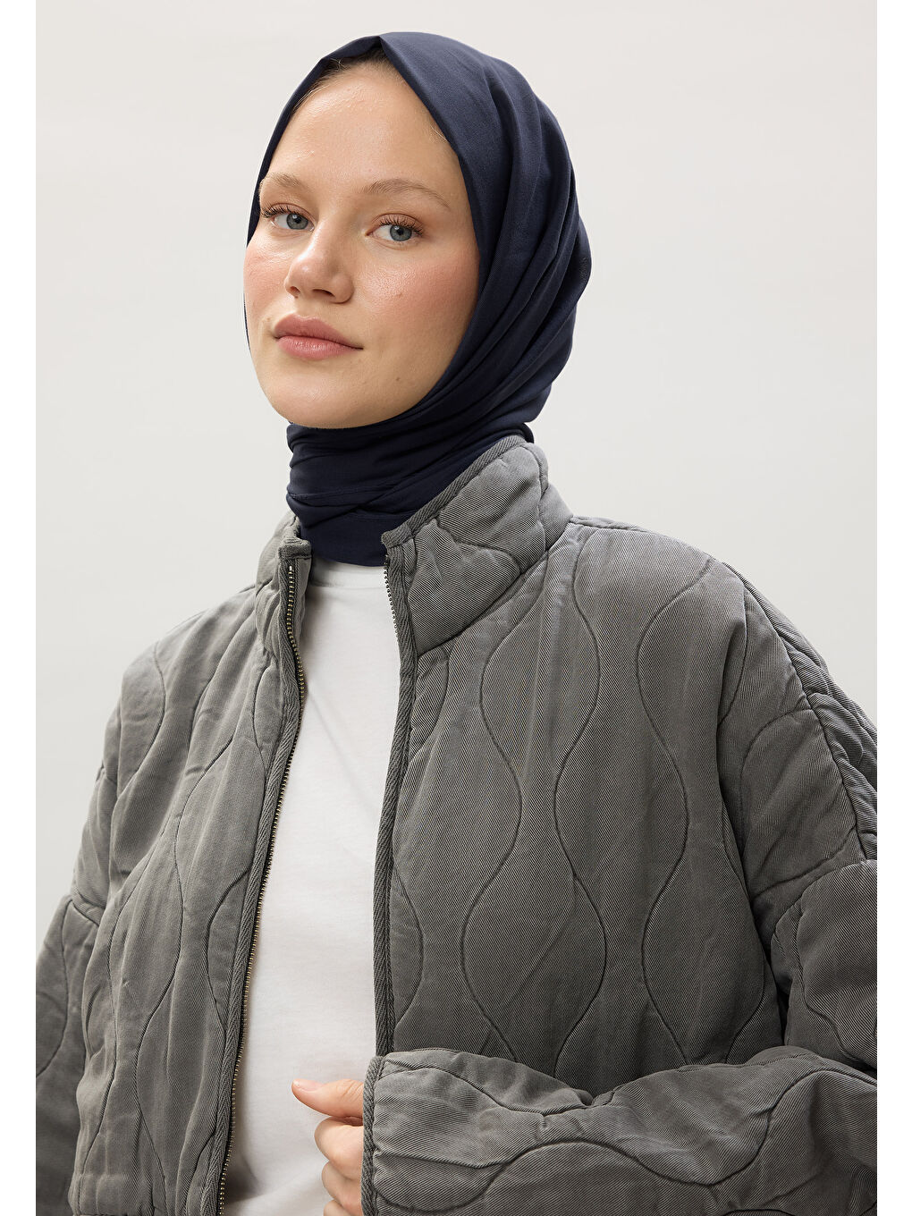 İnce Pamuk Vual Şal Lacivert-3