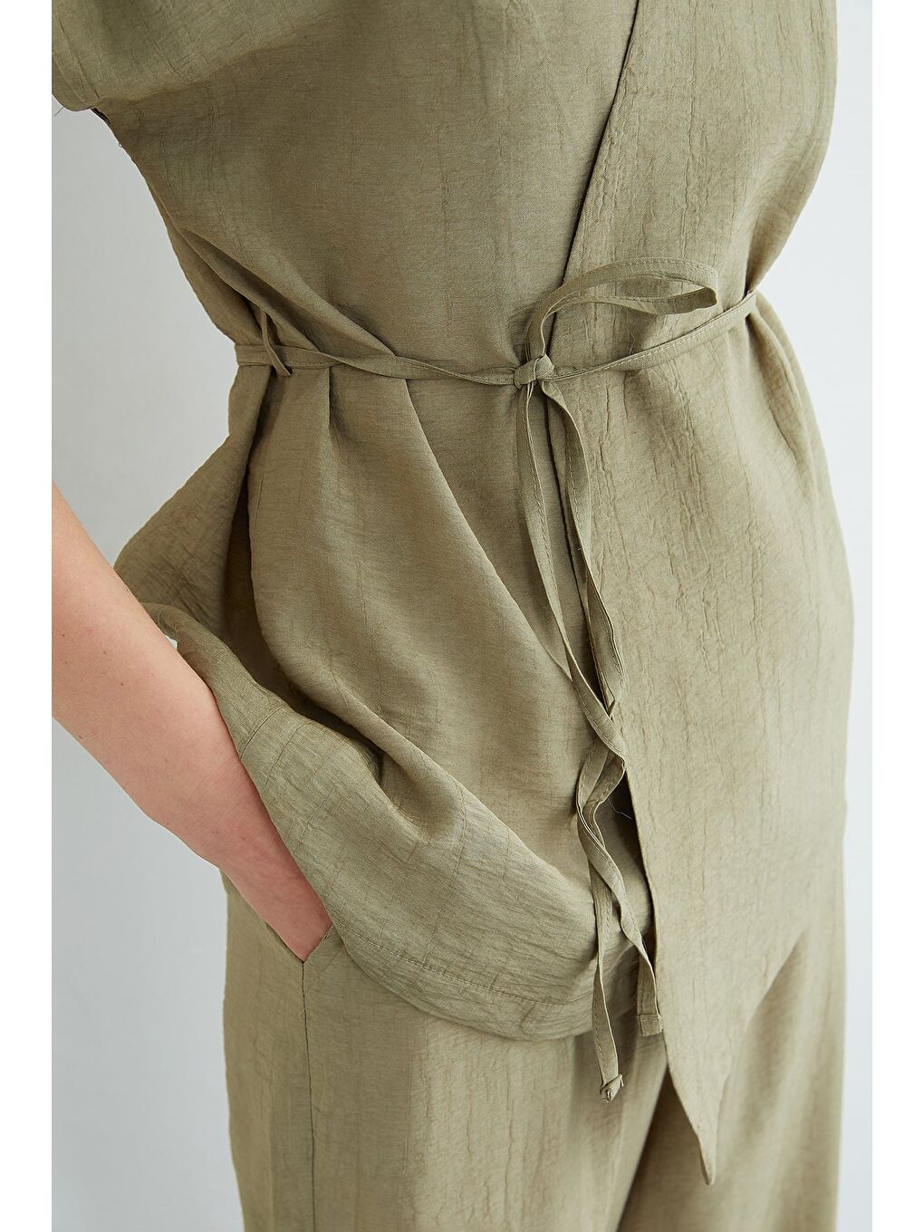 Yeşil Beli Bağlamalı Düşük Kol Yelekli Krinkıl 2 Li Takım-4