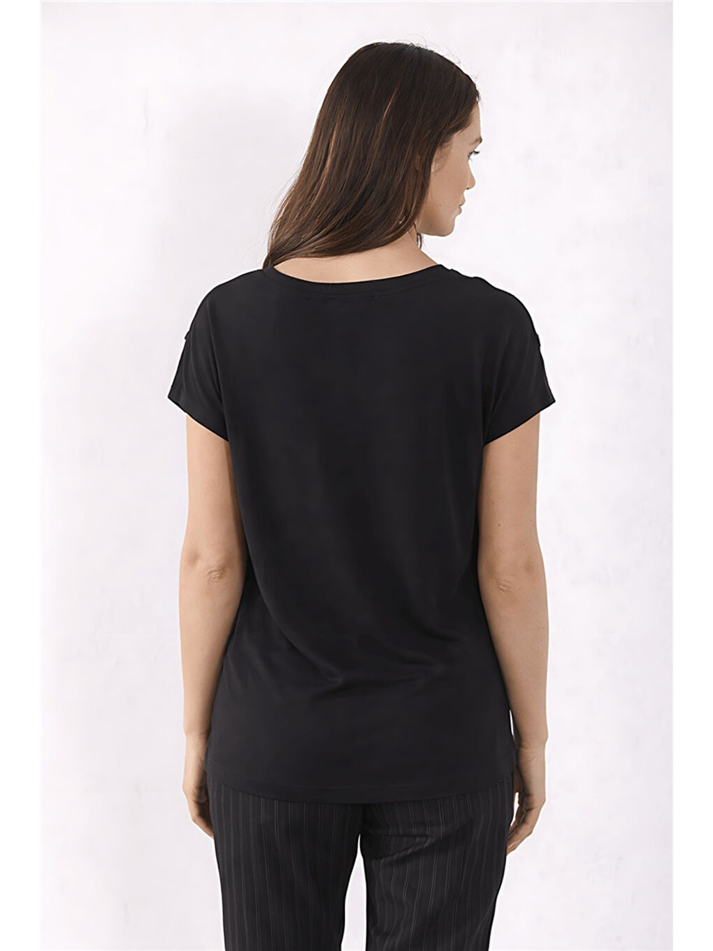 Siyah Pamuk ve Modal Karışımlı Omuz Detaylı Kadın T Shirt 26Y0195K1-3