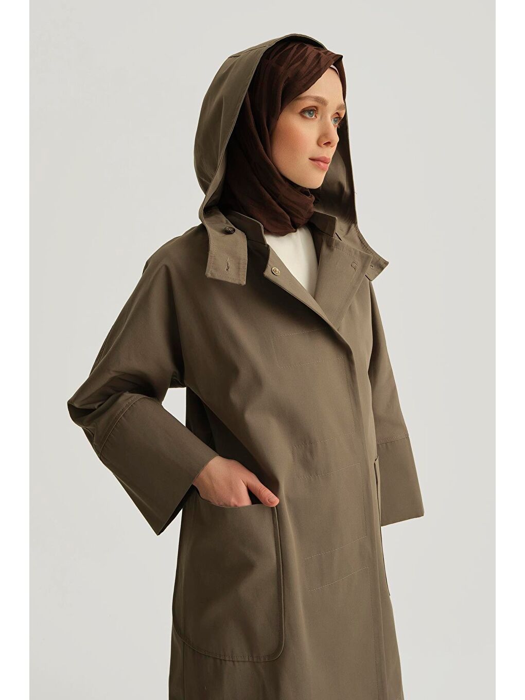 Kapüşonlu Kruvaze Kap 25Y7814 Haki-1