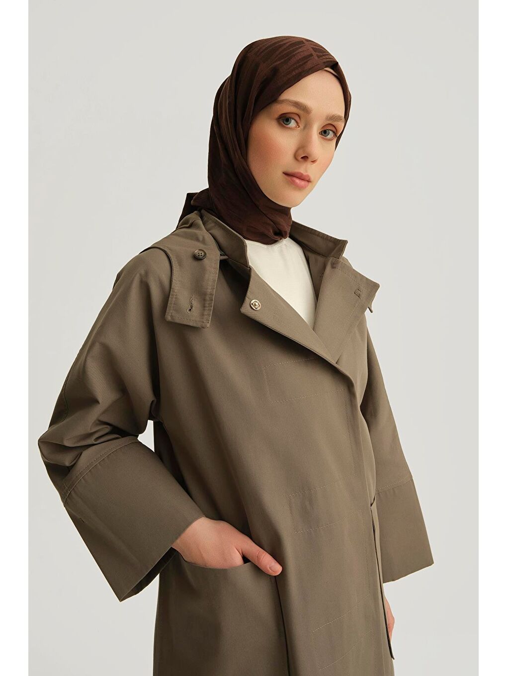 Kapüşonlu Kruvaze Kap 25Y7814 Haki-2