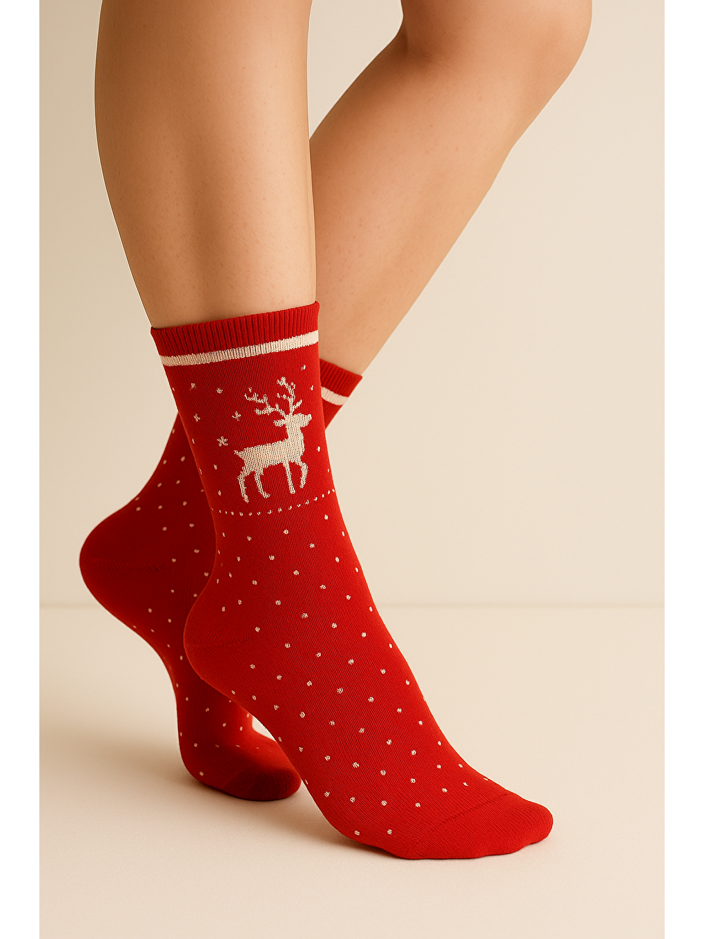 Kadın Yılbaşı Temalı Soket Çorap Kırmızı