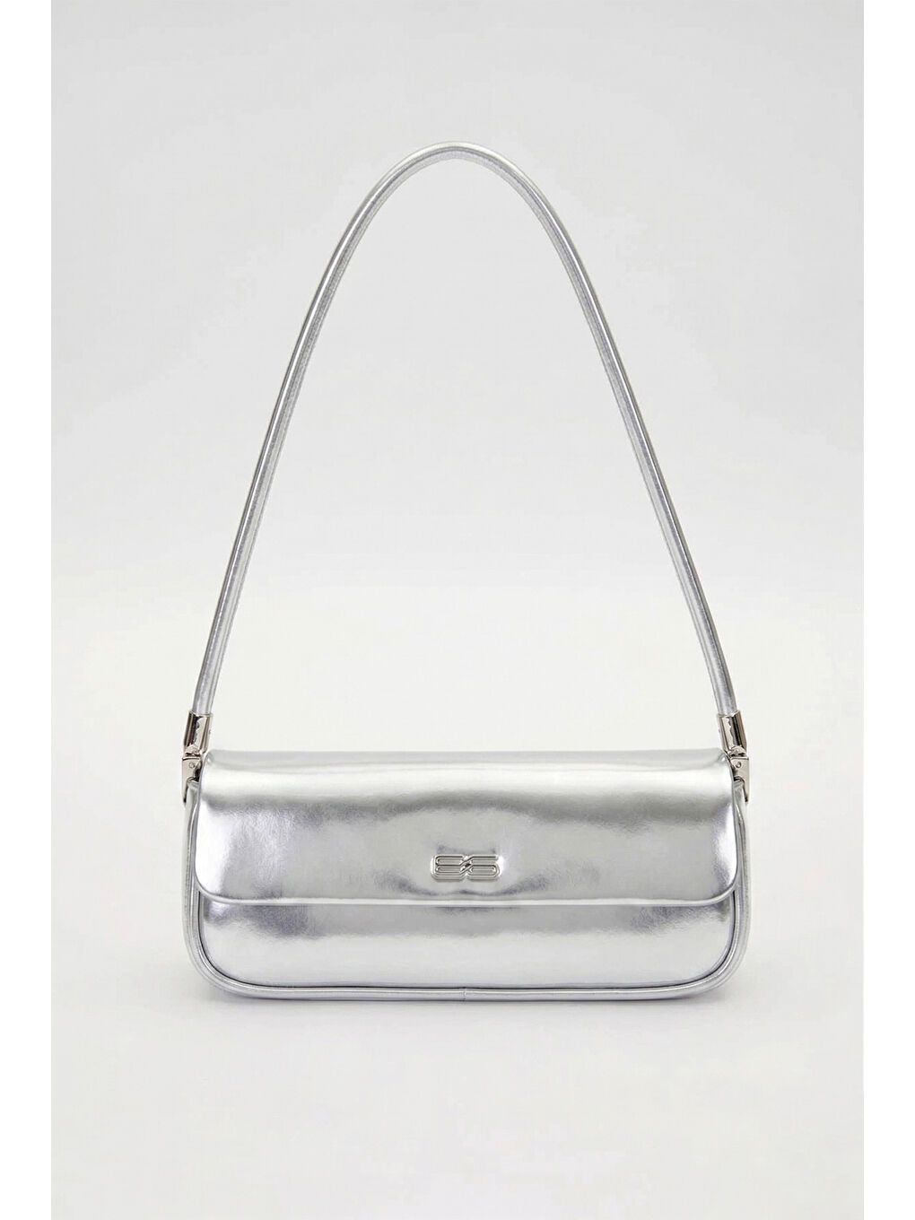 Gri İnce Askılı Baget Çanta 930414 Hologram Gümüş
