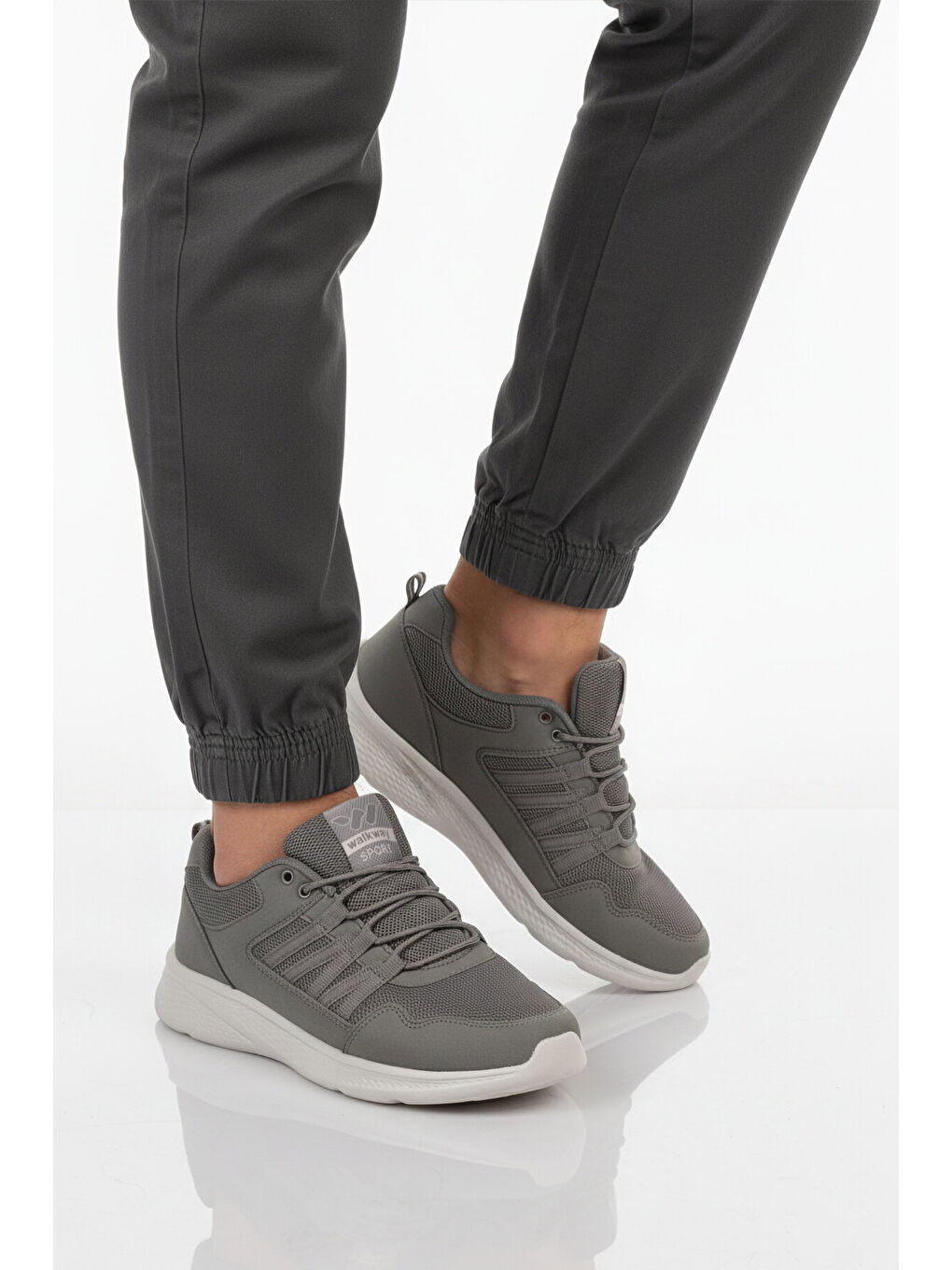 Gri Füme Fileli Hafif Bağcıklı Esnek Erkek Spor Ayakkabı 2029 M