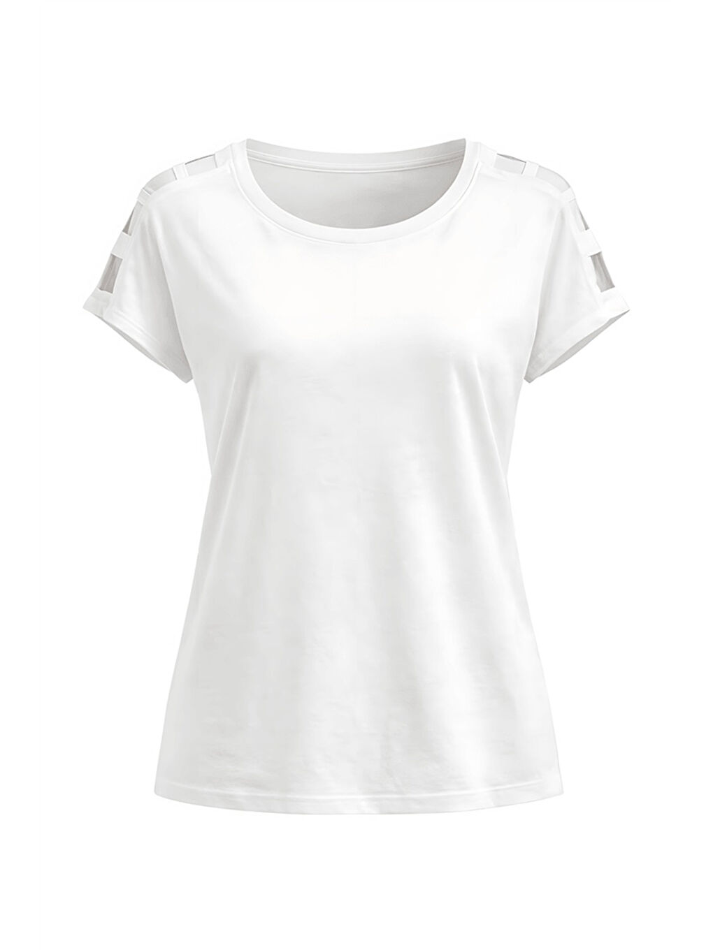 Beyaz Pamuk ve Modal Karışımlı Omuz Detaylı Kadın T Shirt 26Y0195K1-3