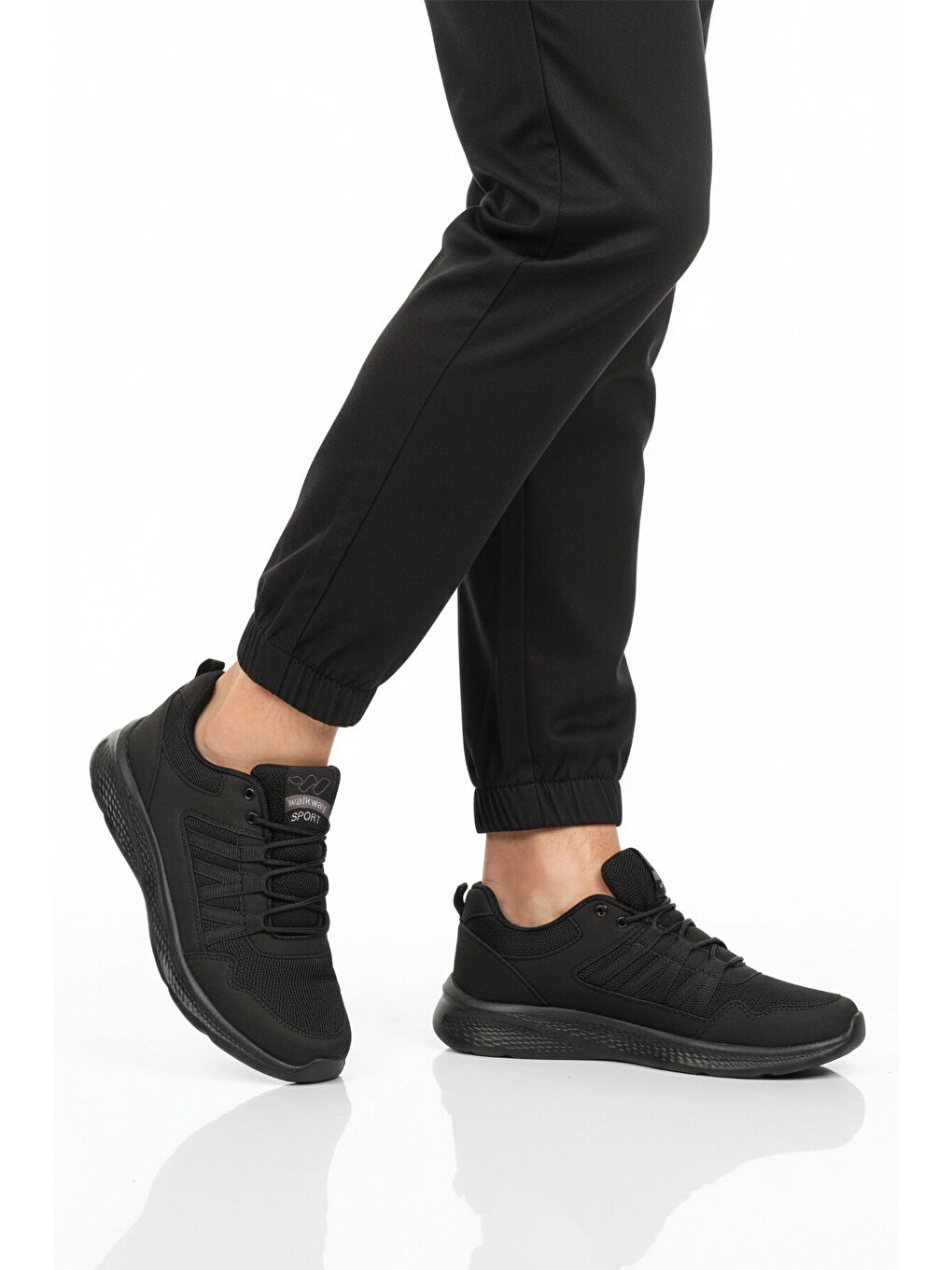 Siyah Fileli Hafif Bağcıklı Esnek Erkek Spor Ayakkabı 2029 M