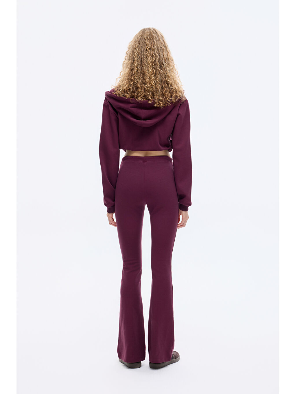 Beli Bağcıklı Dikiş Detaylı İspanyol Paça Pantolon Bordo-4