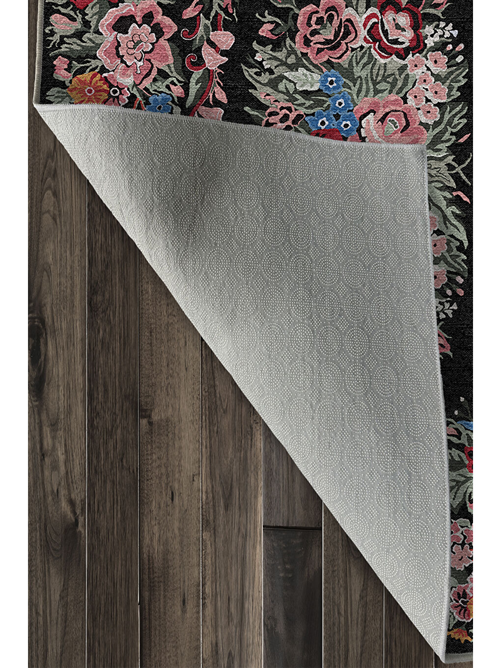 Siyah Dekoratif Özel Tasarım Yıkanabilir İnce Kaymaz Tabanlı Modern Halı KECE FR47-4