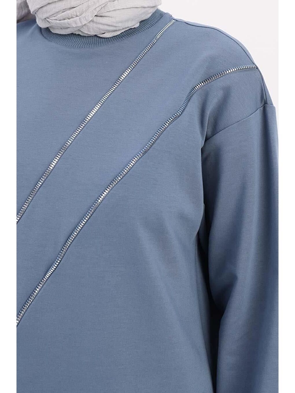 Mavi-Süs Fermuarlı Sweat Tunik-4