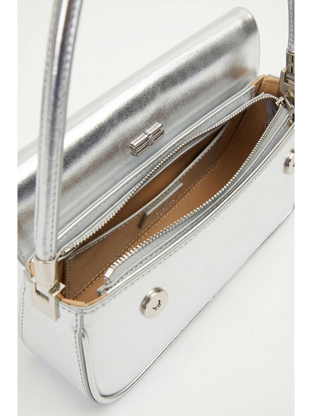 Gri İnce Askılı Baget Çanta 930414 Hologram Gümüş-1