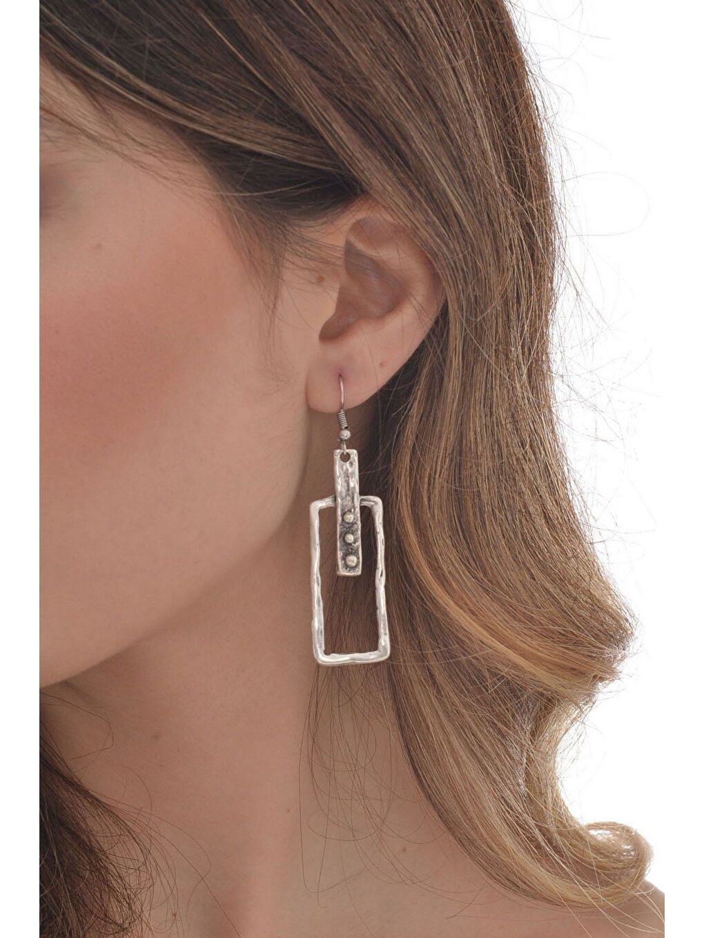 Gri Kadın Antik Gümüş Kaplama Sallantılı Bohem Küpe-2