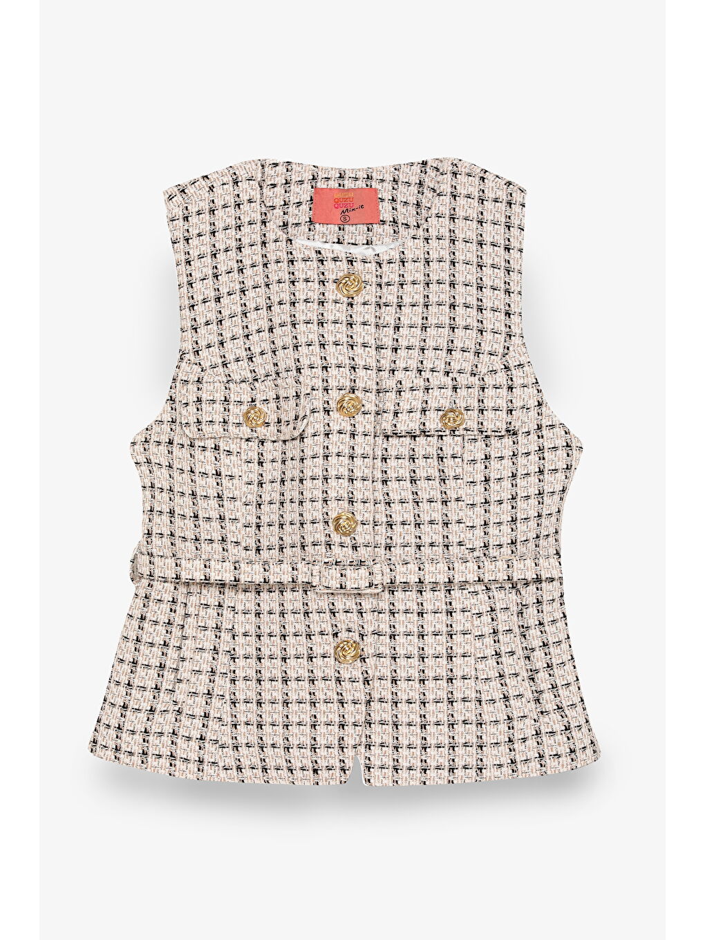 Kemer Detaylı Düğmeli Tüvit Yelek Ceket Bej-1