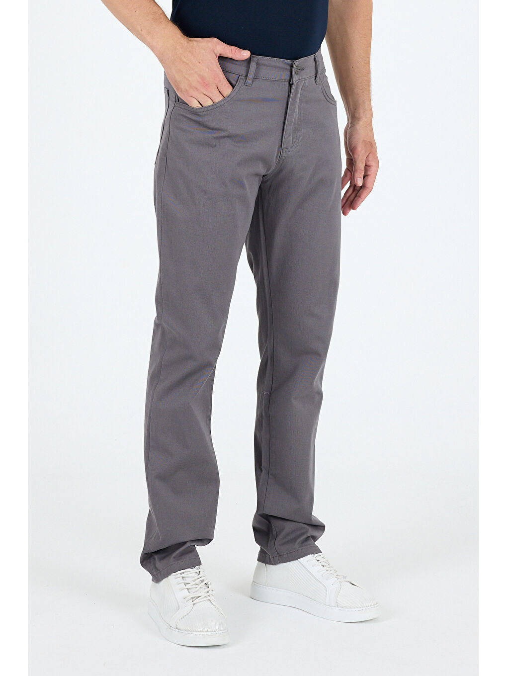 Gri Erkek Regular Fit Gabardin %98 Pamuk %2 Elastan Rahat Günlük Klasik Düz Kesim Pantolon-2