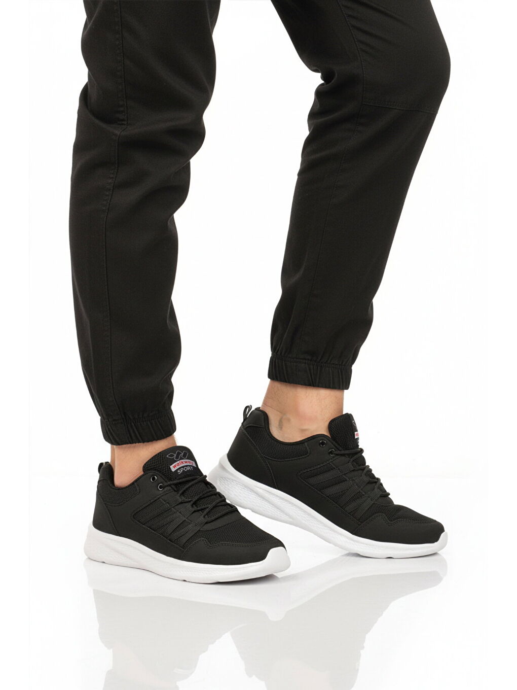 Siyah Beyaz Fileli Hafif Bağcıklı Esnek Erkek Spor Ayakkabı 2029 M