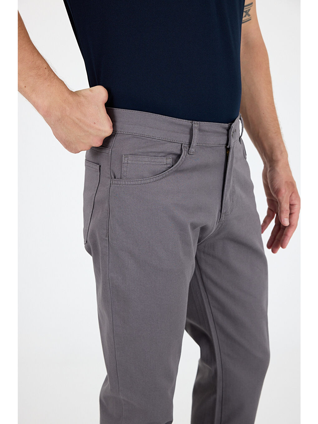 Gri Erkek Regular Fit Gabardin %98 Pamuk %2 Elastan Rahat Günlük Klasik Düz Kesim Pantolon-3