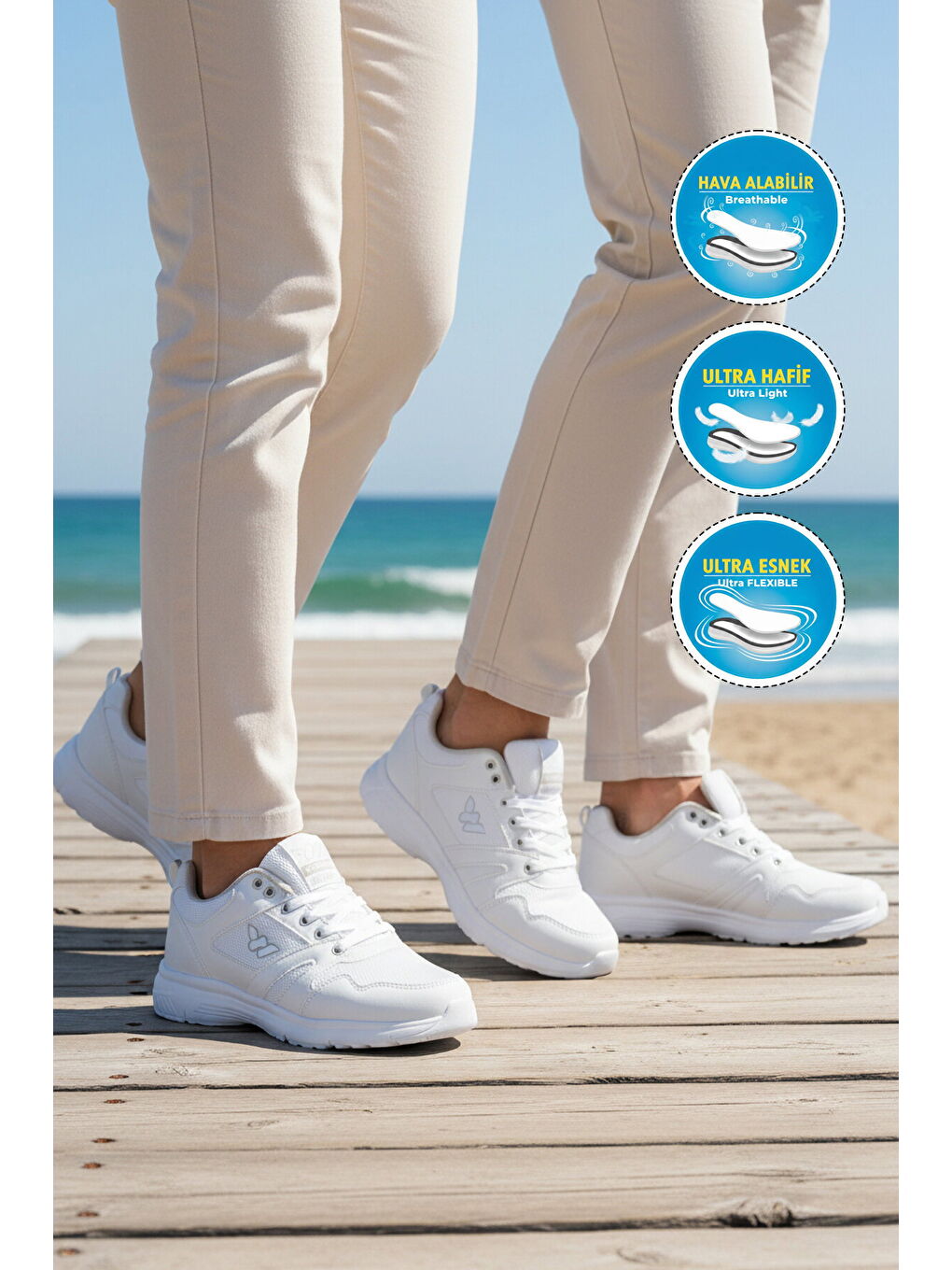 Beyaz Fileli Hafif Bağcıklı Esnek Unisex Spor Ayakkabı 020 G-2