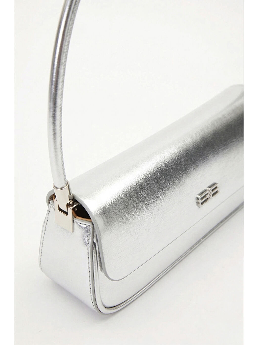 Gri İnce Askılı Baget Çanta 930414 Hologram Gümüş-3