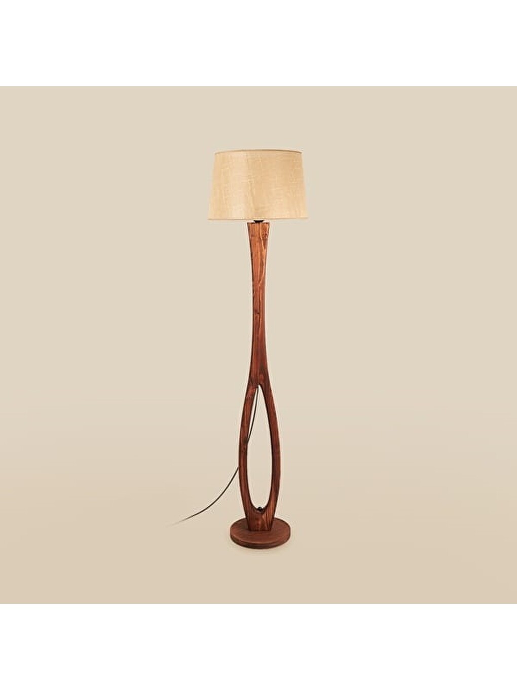 Ekru Lighting Ahşap Oval Lambader - Krem - 158 Cm