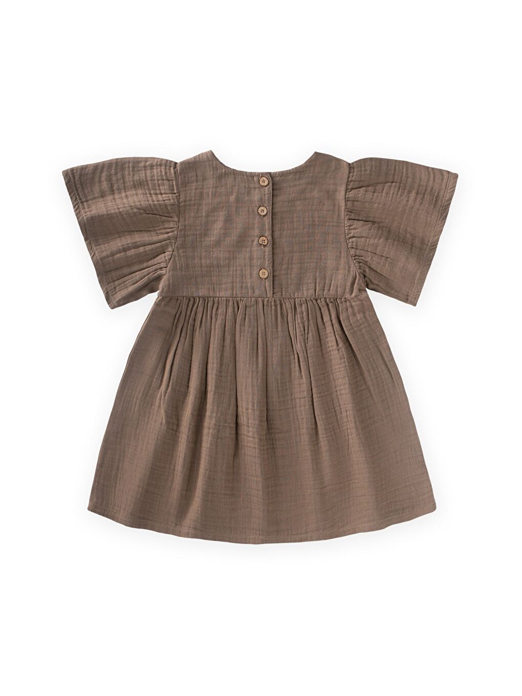 Bej Çiçek Nakışlı Kelebek Kol Elbise 2-8 Yaş Vizon-1