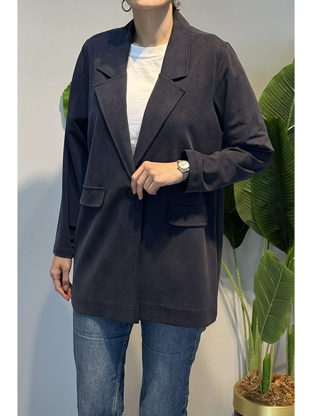Lyocell Blazer Ceket 878 Lacivert-2