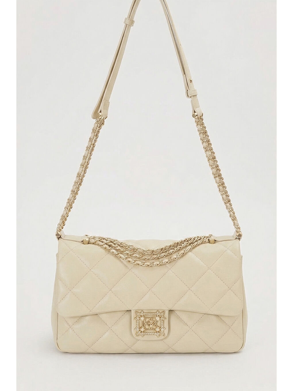 Ekru Zincir Detay Büyük Göz Deri Çanta 930864 Krem