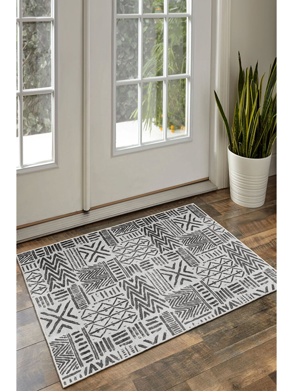 Gri Dekoratif Özel Tasarım Yıkanabilir İnce Kaymaz Tabanlı Modern Halı KECE FR48-3