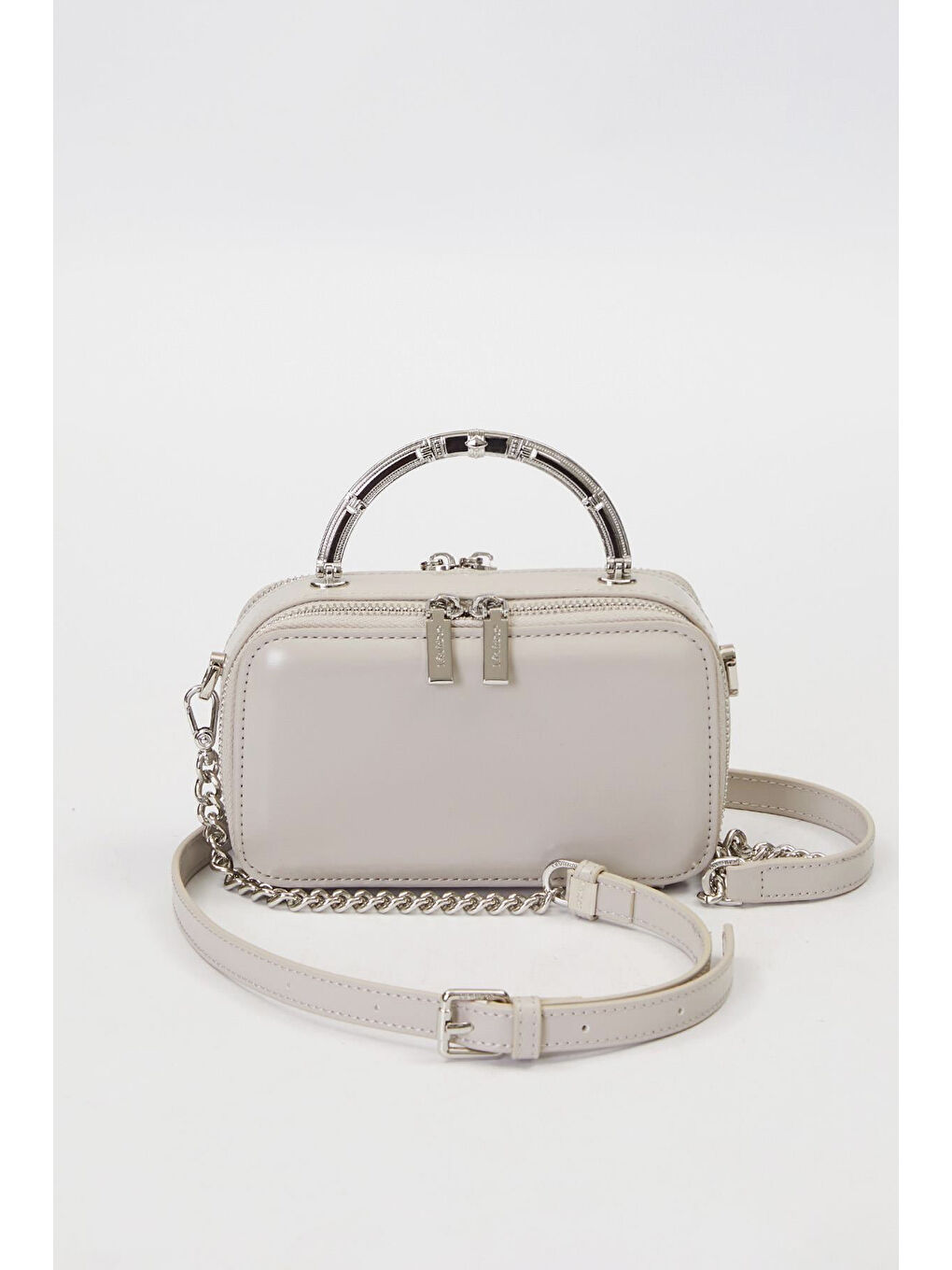 Çift Göz ve Fermuar Detay Küçük Boy Çanta 930424 Gri-2