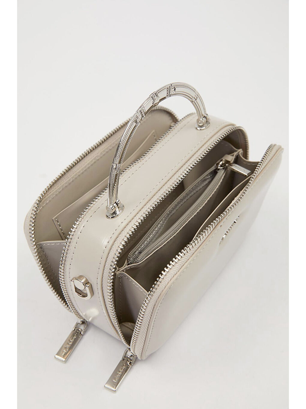 Çift Göz ve Fermuar Detay Küçük Boy Çanta 930424 Gri-3