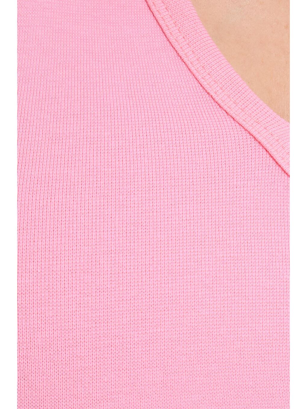 Kadın Slim Fit Dar Kesim V Yaka Sıfır Kol Pamuklu Ribanalı Pembe Bluz-5