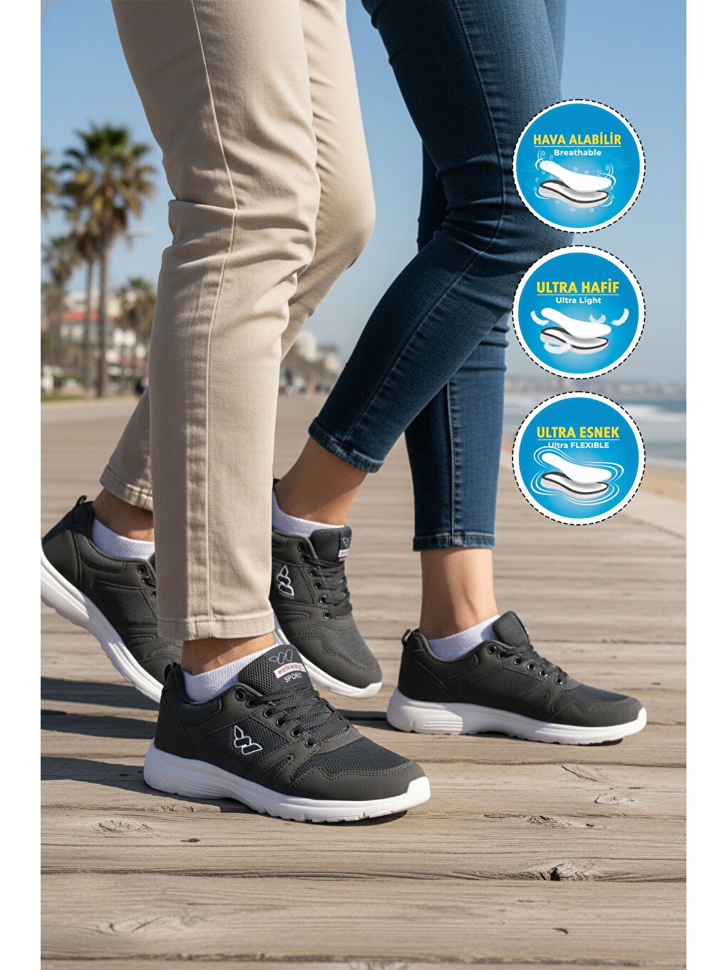 Lacivert Fileli Hafif Bağcıklı Esnek Unisex Spor Ayakkabı 020 G-2