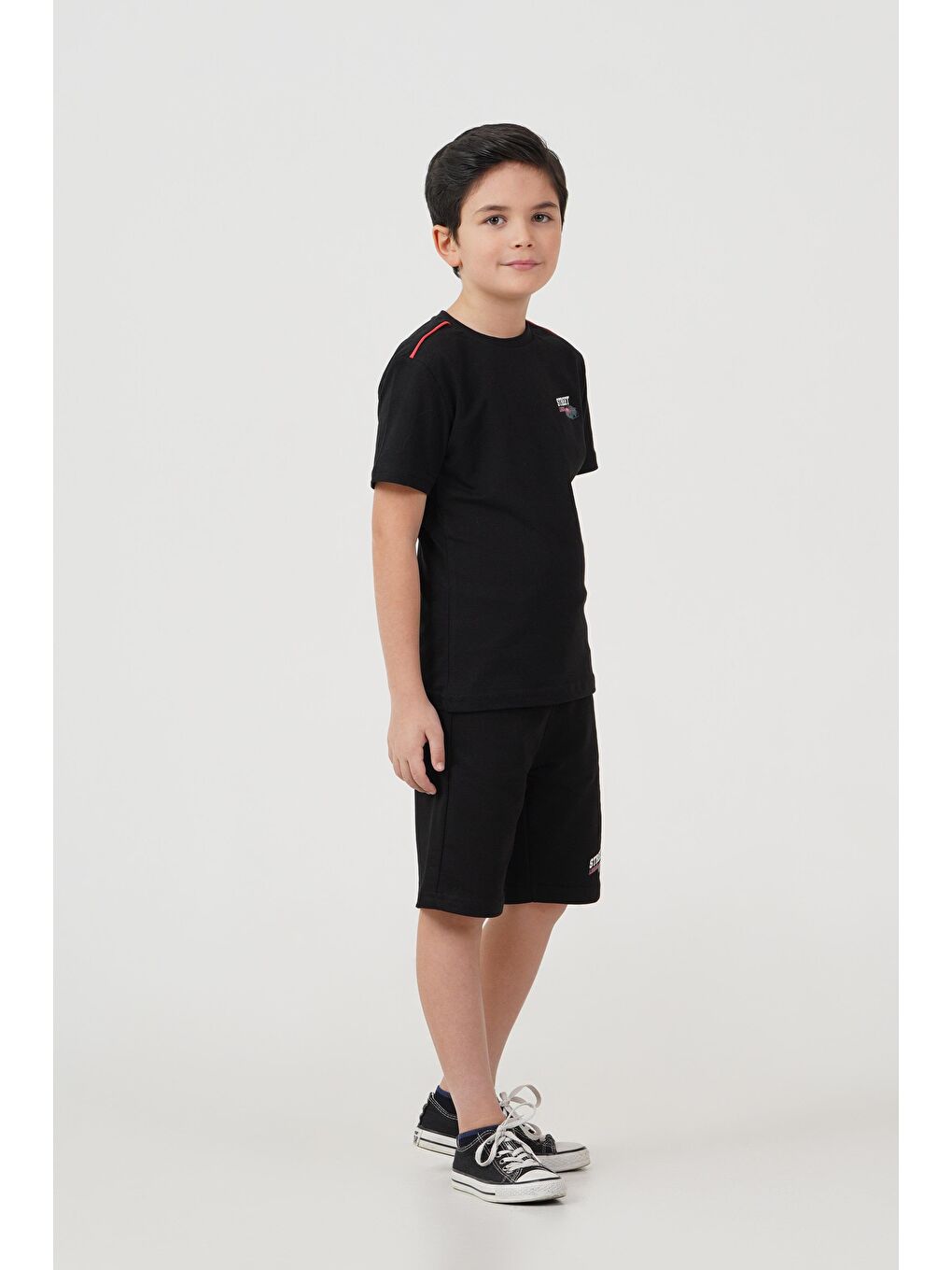 Siyah Street Legend Baskılı Erkek Çocuk Şort - Tişört Takımı-1