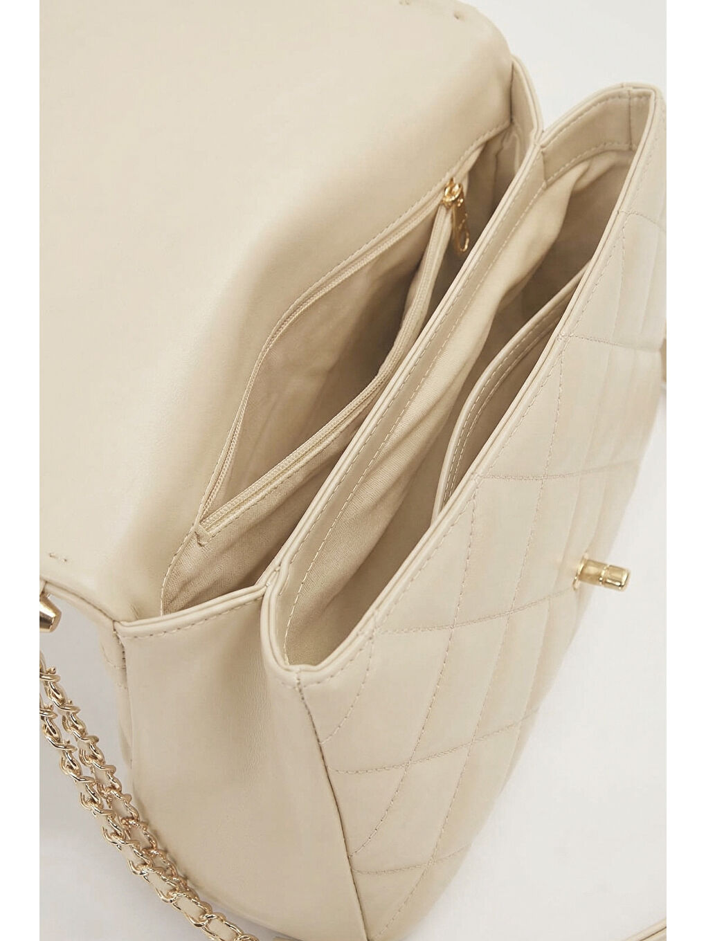 Ekru Zincir Detay Büyük Göz Deri Çanta 930864 Krem-2