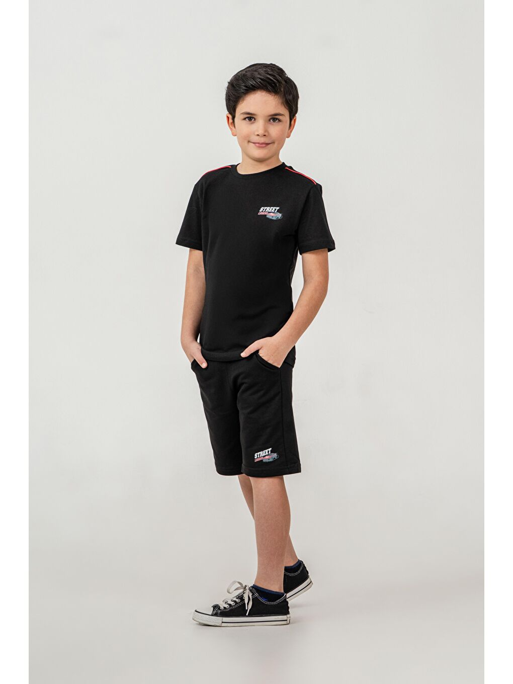 Siyah Street Legend Baskılı Erkek Çocuk Şort - Tişört Takımı-2