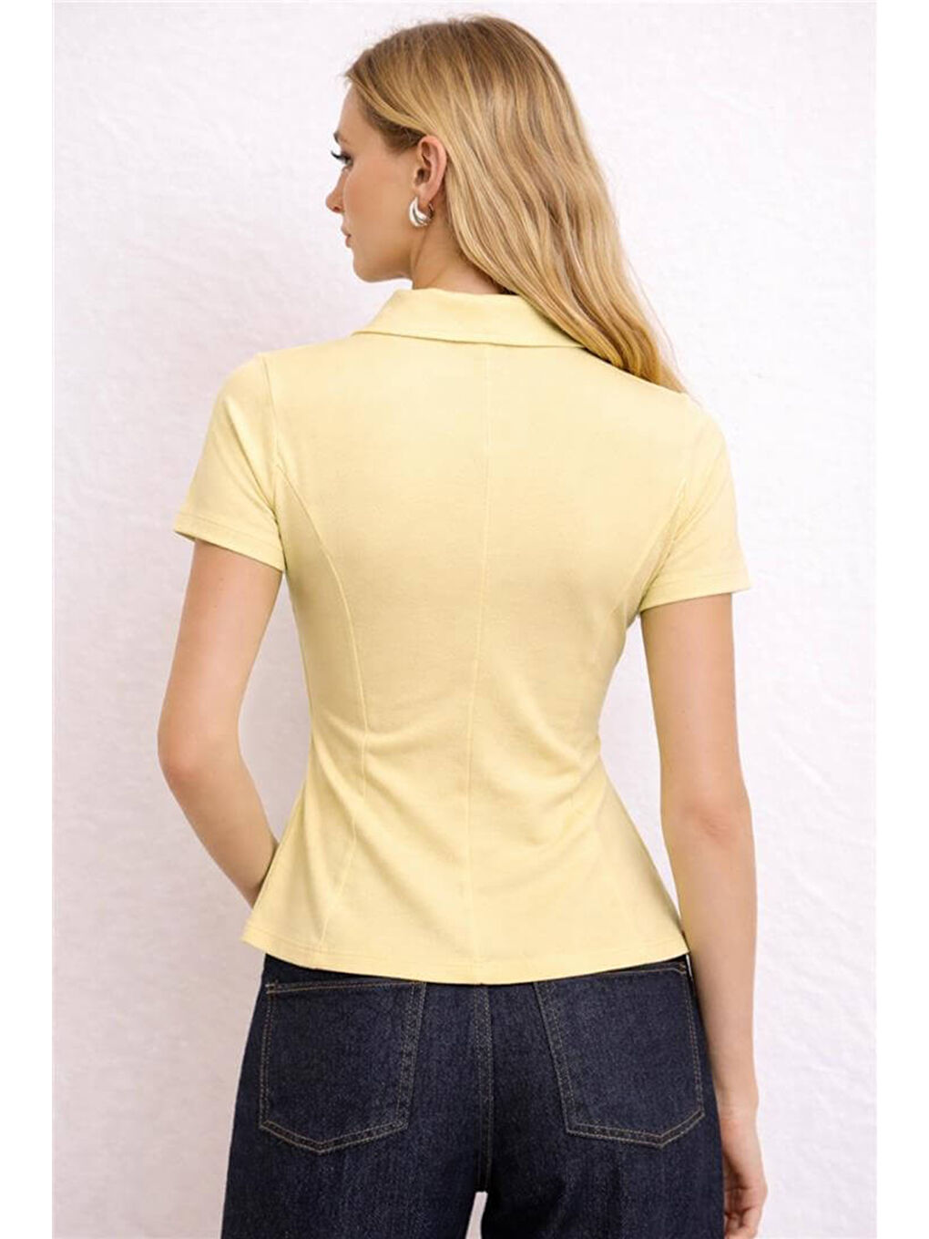 Sarı Pamuklu Fermuarlı Polo Yaka Kadın T Shirt 26Y0332K1-3