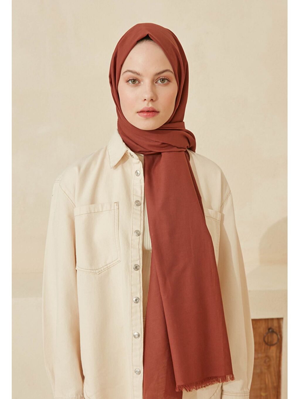 Turuncu İnce Pamuk Vual Şal Bakır-1